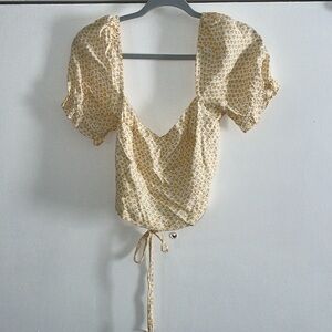 Skylar + Madison Yellow and White Floral Tie Back Crop Top | M